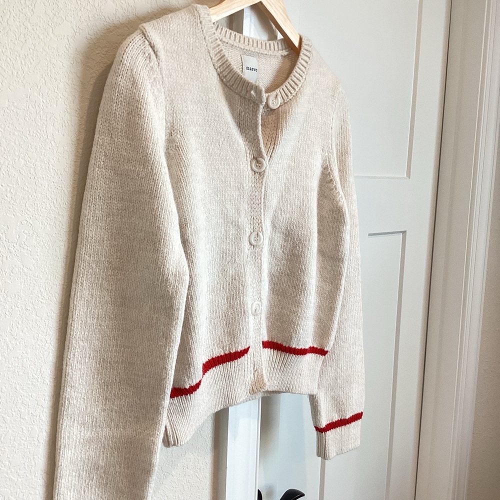 🍒Anthropologie Cherry Sweater Maeve Icon Cardigan New Small Fruit Ivory Red - Picture 10 of 15